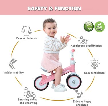 Регульований дитячий велосипед для малюків 12-24 місяців з 3 тихими колесами, без педалей велосипед-ходунки, іграшковий велосипед-