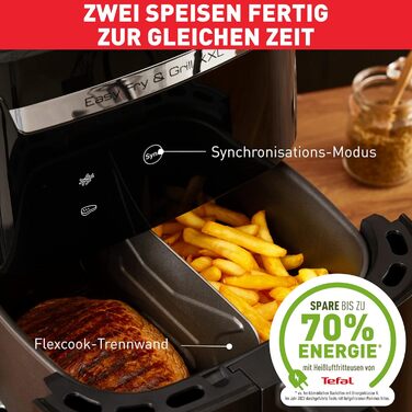 Аерофритюрниця Tefal EY8018 Easy Fry & Grill XXL 2-в-1 Аерофритюрниця та гриль Вставка Flexcook для 2 страв одночасно Здорова фритюрниця без олії енергозберігаючі 8 програм 8 осіб