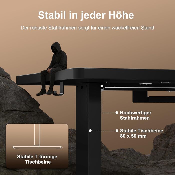 Стіл з регульованою висотою 140 x 70 см з кабельним лотком, Електрично регульований по висоті стіл для роботи стоячи з USB-портом, Комп&39ютерний стіл, Ергономічний стіл для роботи сидячи та стоячи, Офісний стіл, Чорний 140 x 70 см
