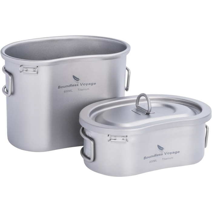 Титанові горщики Набір чашок Ниркоподібна кемпінгова їдальня Мірний набір зі складною ручкою та підвісним кільцем Ультралегка миск