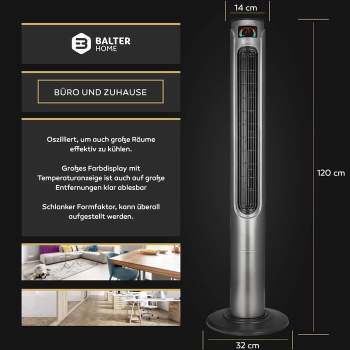 Баштовий вентилятор Balter з пультом дистанційного керування, висота 120 см, безшумний, переможець тестів, вентилятор, вентилятор