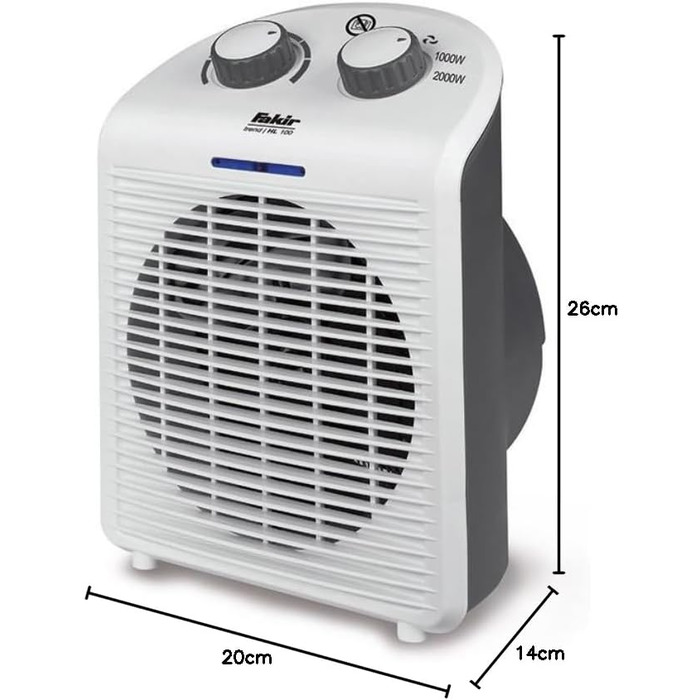 Енергозберігаючий вентилятор-обігрівач Fakir Trend HL 100 2000 Вт, міні-вентилятор-обігрівач з індикатором роботи, захистом від перегріву та запобіжником перекидання, 2 режими нагріву, регульований кімнатний термостат