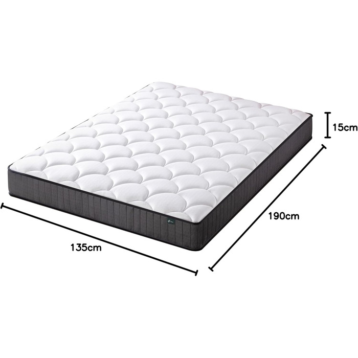 Двомісний матрац ZINUS пружинний та з піни з ефектом пам&39яті 135 x 190 см висота 15 см середньої жорсткості гібридний матрац, що підтримують шкіру ортопедичний пружинний матрац з підтримкою тіла двоспальний (135 x 190 см) білий