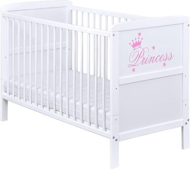 Дитяче ліжко Generic Baby Deluxe 70x140, що трансформується в дитяче ліжко білого кольору 140x70 з матрацом з алое вера та бортиками для прорізування зубів (Princess)