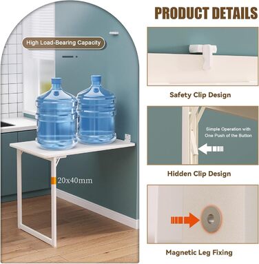 Розкладний стіл Білий настінний стіл Складний компактний настінний розкладний стіл Обідній стіл 9060 см Кухонний стіл Складаний стіл, легке встановлення