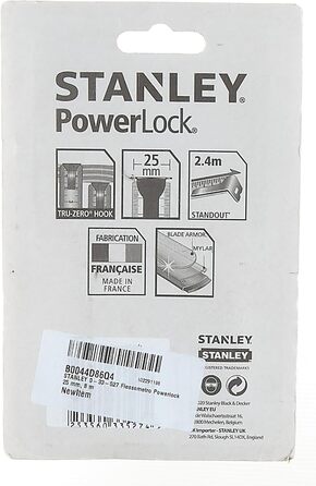 Рулетка Stanley Micro Powerlock (довжина 8 м, фіксатор, перемотування, затискач для ременя, хромована, захисне покриття Mylar) 0-33-527 8м