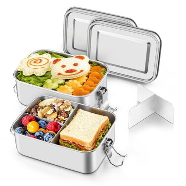 Набір металевих ланчбоксів Onader з роздільниками, 850 мл, 2 шт. Бенто-бокс для дітей та дорослих, герметичний, можна мити в посудомийній машині, 16,5 см