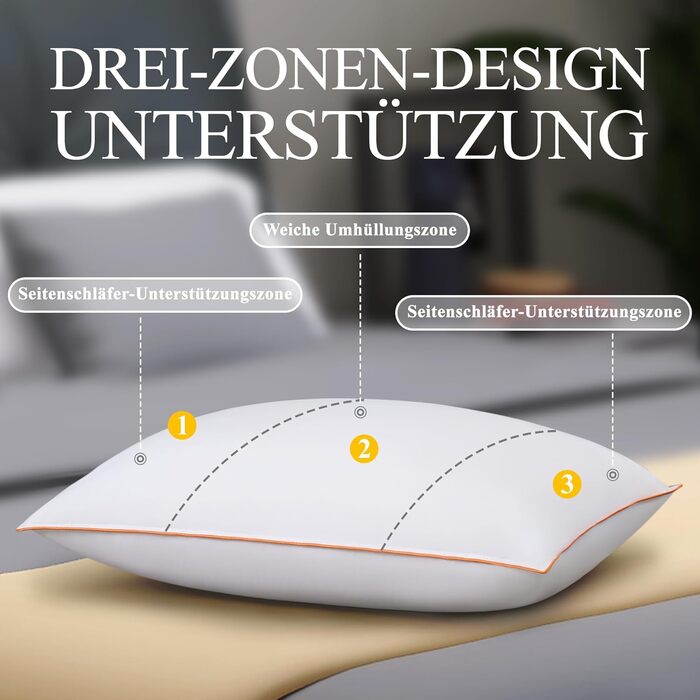 Помаранчева хвиляста пухова подушка 80x80 см, пір&39яна подушка - Однослойна подушка для сну з пуху та пера 80x80, сертифікована RDS та Oeko-TEX, подушка для сну на боці для максимальної підтримки та розкішного комфорту сну 80x80 см