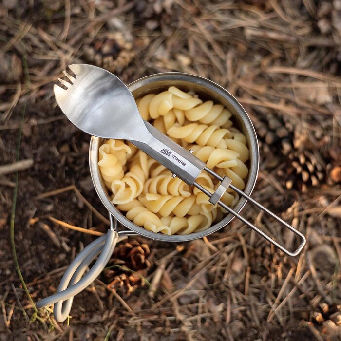 Титанова ложка Esbit - Складані столові прибори для кемпінгу - Легкий кемпінговий посуд - Складані столові прибори з титанової виделки/ложки