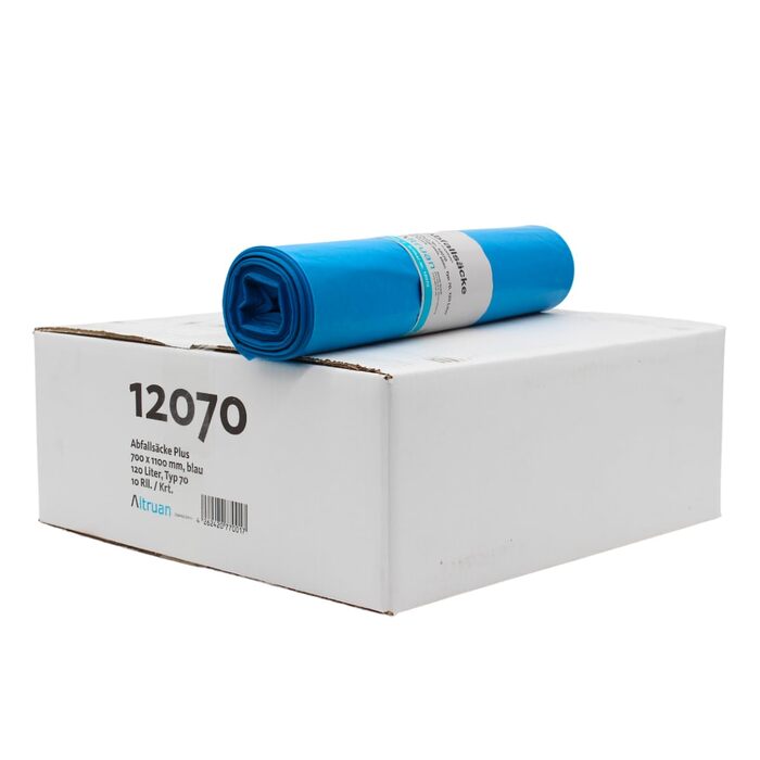 Літровий сміттєвий пакет тип 70, 12070 Premium, 250 сміттєвих пакетів, 10 рулонів, синій, 120-