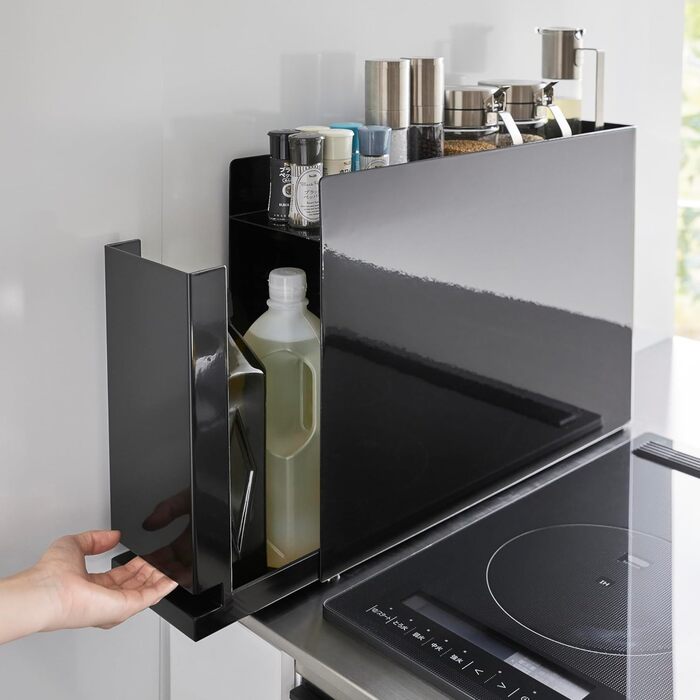 Розсувна підставка для спецій Yamazaki 6004 TOWER, чорна, сталь/поліпропілен, мінімалістичний дизайн, 12,5 x 5093 x 36,7 см (Д x Ш x В)