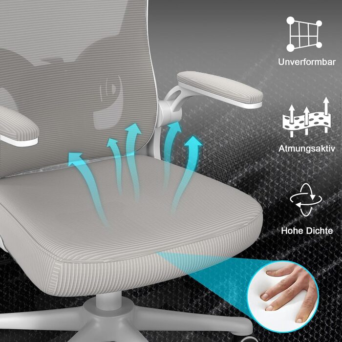 Ергономічне офісне крісло naspaluro з дихаючою сітчастою оббивкою, письмове крісло з регульованими підлокітниками, підголівником, поперековою опорою, регулюванням висоти, поворотним кріслом на 360, сіро-сірий колір з підголівником