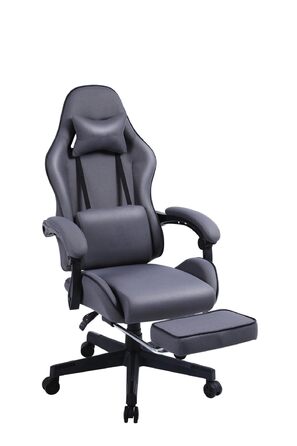 Геймерське крісло з підставкою для ніг мякі підлокітники регульована висота масажна подушка сірий