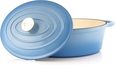 Чавунна кокотниця BBQ-Toro 4,3 л синя, овальна емальована чавунна сковорідка з кришкою чавунна каструля, підходить для індукційних