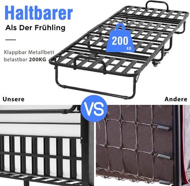 Розкладне ліжко DICTAC 90x200 см для дорослих з матрацом з піни з ефектом пам&39яті приблизно 13 см Гостьове ліжко Розкладне металеве каркасне розкладне ліжко з колесами Дорожнє ліжко Розкладне металеве ліжко Стабільне навантаження до 200 кг Розкладне ліж