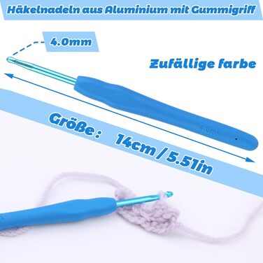 Набір гачків для вязання, ергономічний гачок 4,0 мм із захистом від ковзання, набір голок для вязання гачків, алюміній, мяка гумова рукоятка для рук, які страждають від артриту Досвідчені любителі вязання гачком