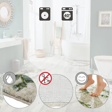 Килимок для ванної Erwin Mller, килимок для ванної, килимок для ванної з листям евкаліпта зеленого кольору, круглий розмір 80 см Ø - нековзний, м&39який та пухнастий, підходить для теплої підлоги, зелений 80 см (круглий)