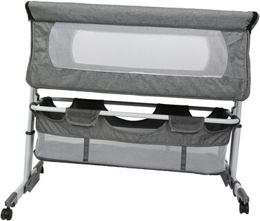 Дитяча колиска, люлька, дорожнє ліжечко, складне дитяче ліжечко, бічне ліжко, колиска-гойдалка з функцією гойдання, включаючи москітну сітку, матрац та сумку (92 58 7090 см (сіро-білий))