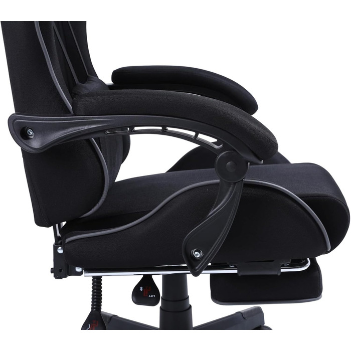 Ігровий стілець з підставкою для ніг - м&39які підлокітники - регульована висота - чорний