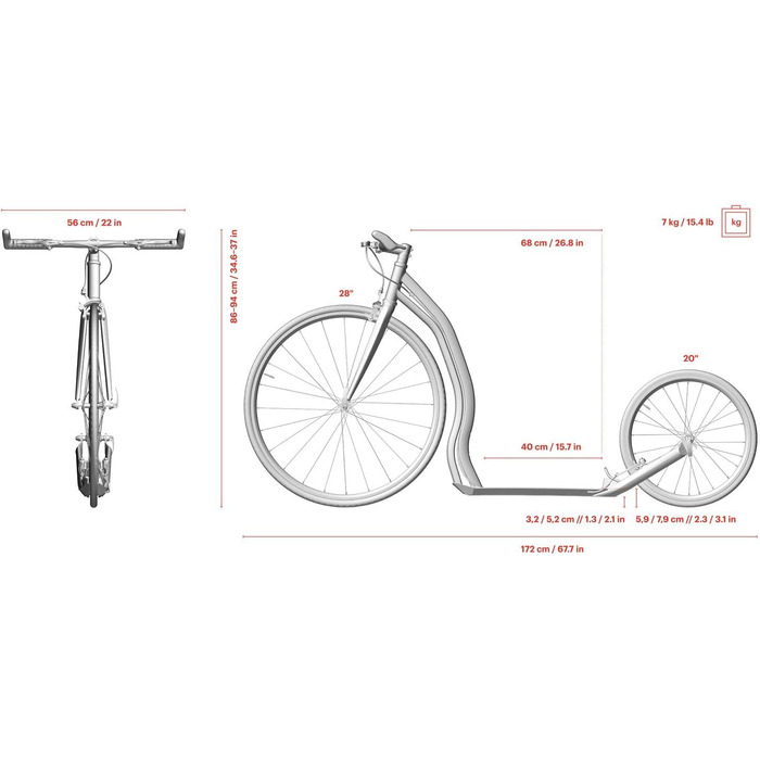 Самокат Yedoo Wolfer - до 120 кг, ударний самокат з пневматичними шинами 28/20 - самокат для дорослих, швидкий самокат з алюмінієв