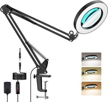 Світлодіодна збільшувальна лампа YOUKOYI, збільшувальна лампа із затискачем, поворотна настільна лампа, робоча лампа, 5-кратне збі