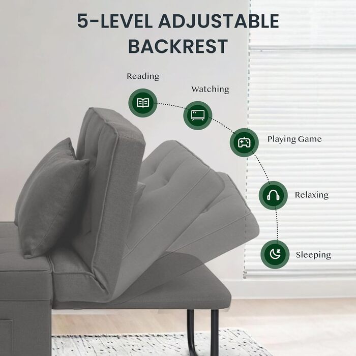 Крісло FLEXISPOT Крісло для вітальні з пуфом для ніг Розкладне крісло-ліжко з функцією ліжка Розкладне крісло-ліжко Вантажопідйомність до 300 кг, сірий, 72 * 69 * 35 см темно-сірий