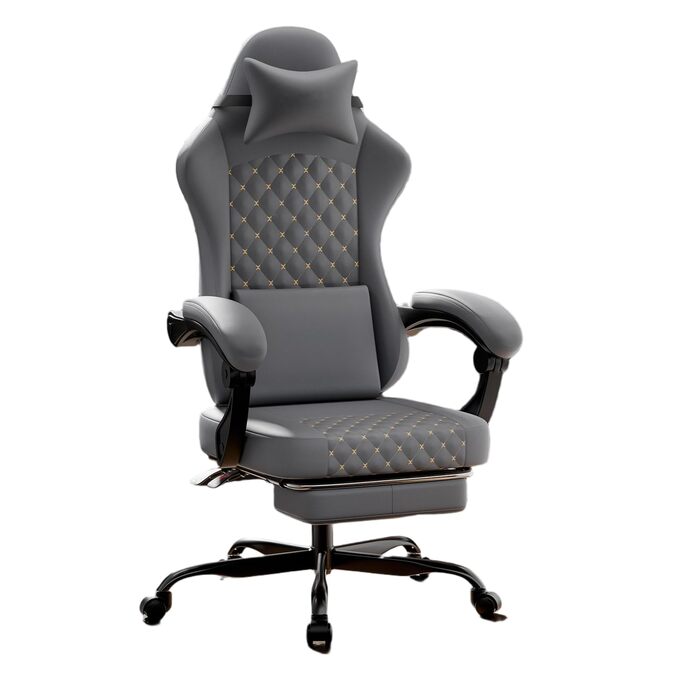 Ігрове крісло з масажем та підставкою для ніг - Ергономічне офісне крісло 150 кг - Ігрове крісло з 3D підлокітниками - Ергономічне офісне крісло для домашнього офісу та ігор (сіре)