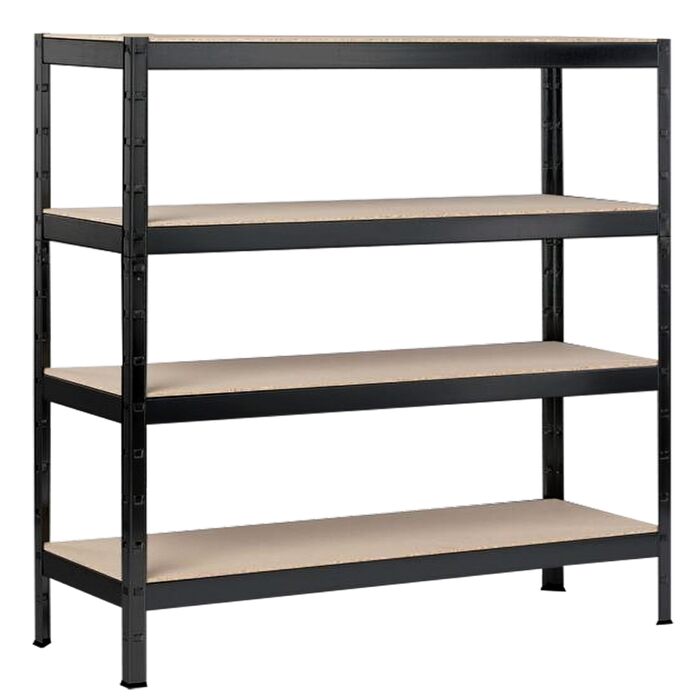 Стелаж SCHULTE Shelf World для важких умов експлуатації з 4 рівнями, 180x160x60 см (ВxШxГ), вантажопідйомність на рівень приблизно 250 кг, чорний текстурований, стелаж для зберігання, стелаж для підвалу, стелаж для майстерні, стелаж без ригелів