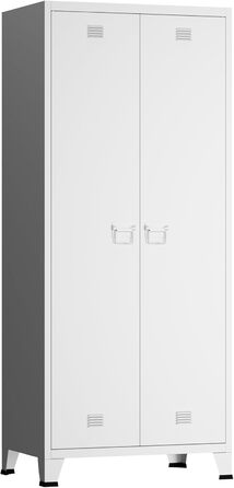 Дверна шафа з вішалкою для одягу, металева шафа для спальні, біла, з 3 полицями, 180 x 90 x 40 см, білий, 180 x 90 x 40 см - 0 шухляд, 2-