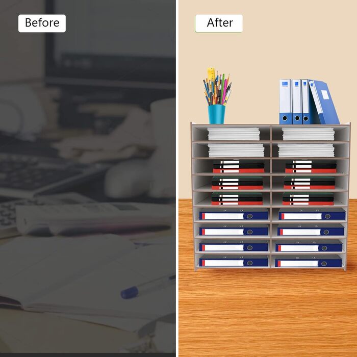 Дерев&39яний лоток для документів, 9-ярусна система картотеки для офісу, 18 відділень для папок А4, органайзер для столу для офісу, кабінету, школи, 51,8 x 33 x 49 см (білий)