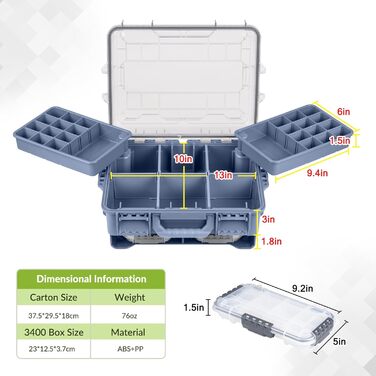Водонепроникний ящик для рибальських снастей THKFISH, ящик для приманок, ящик для рибальських інструментів, портативний ящик для снастей з двома ящиками для безприманного транспорту 3500 та знімними роздільниками, ящик для рибальських снастей рожевого/син