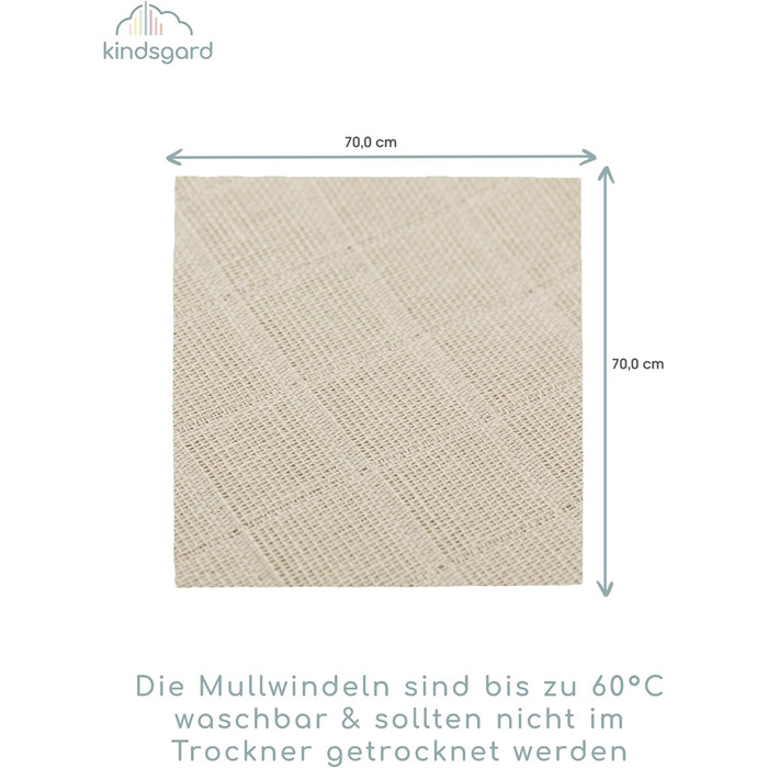 Муслінові пелюшки Kindsgard бежеві 70 x70 см - В упаковці 10 шт. - 100 бавовна - Дитячі муслінові тканини - Бавовняні пелюшки - Ід