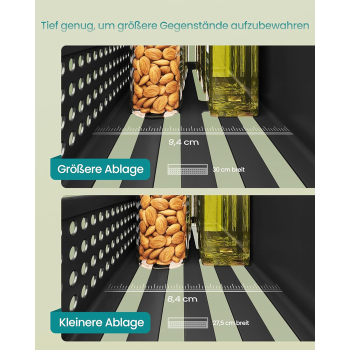 Магнітна полиця для спецій SONGMICS, набір з 4 шт. , 2 великі та 2 малі полиці, органайзер для спецій без свердління, магнітна полиця, для кухні, холодильника, мікрохвильової печі, пральної машини, чорний колір KCS061B01, легована сталь чорного кольору