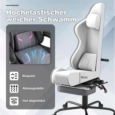 Ігрове крісло YHome, офісне крісло, регульоване по висоті, з підголівником, вібраційним масажем, поперековою подушкою, підставкою для ніг та підлокітниками, ергономічне ігрове крісло, велюрове покриття (чорнийсірийфіолетовий)
