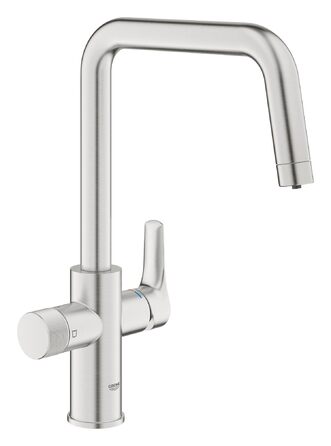 Кухонний змішувач GROHE Blue Pure з функцією фільтрації (фільтрована вода окремий важіль, фільтр під мийкою, поворот на 150, U-подібний вилив, без фільтра), нержавіюча сталь, 30583DC0 L Super-steel