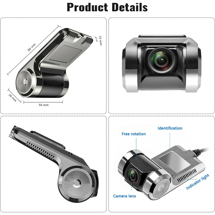 Автомобільний відеореєстратор CAMECHO Mini для автомобільного радіо для Android, USB DashCam Car з автомобільною камерою 170 з шир