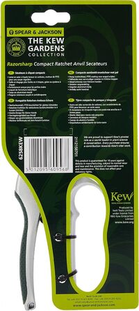 Компактні секатори Spear & Jackson 6258KEW з колекції Kew Gardens з тріскачкою та ковадлом (упаковка з 2 шт.), сріблясті, 18x3,5x1,5 см (упаковка з 2 шт.)