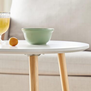 Круглий журнальний набір, 2 сучасних журнальних столики, мінімалістичний, скандинавський стиль, журнальні столики з ніжками з масиву дерева, комбінація столів для вітальні, балкону, соснова деревина LET07WN білий натуральний