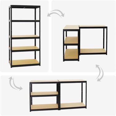 Надміцний стелаж, тонкий, чорний, 180x90x45 см, навантаження на полицю 350 кг, стелаж для підвалу, стелаж без болтів, гаражний стелаж, стелаж для зберігання 180x90x45 см, чорний