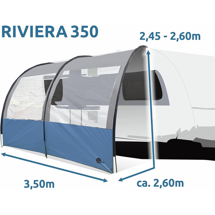 Ваш тент GEAR Riviera 350 для каравану Автобудинок Караван 3,5 х 2,6 м Навіс УФ 50 Навіс від сонця з панорамним вікном