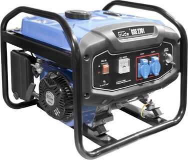 Генератор Gde GSE 2701 (4-тактний двигун, бензиновий, 3,2/4,4 (кВт/к.с.), 2 розетки 230 В, макс. 2200 Вт, час роботи до 17 год, бак 15 л, автоматичний регулятор напруги (ARV), захист від перевантаження, несуча рама, перевірено TV/GS)