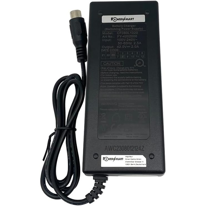 Блок живлення PowerSmart 42V 2A для зарядного пристрою SANS SSLC084V42, підходить для літій-іонних акумуляторів 36V, з роз&39ємом RCA 10,5 мм