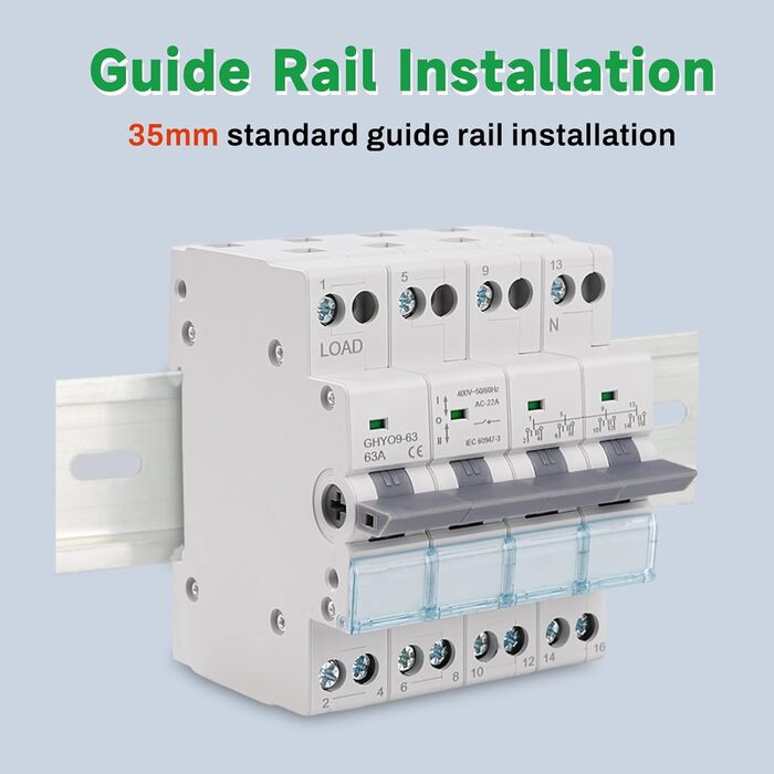Ручний вимикач подвійного живлення AC 400V з індикатором живлення, монтаж на DIN-рейку. 4P-63A-400V, 4P 63A