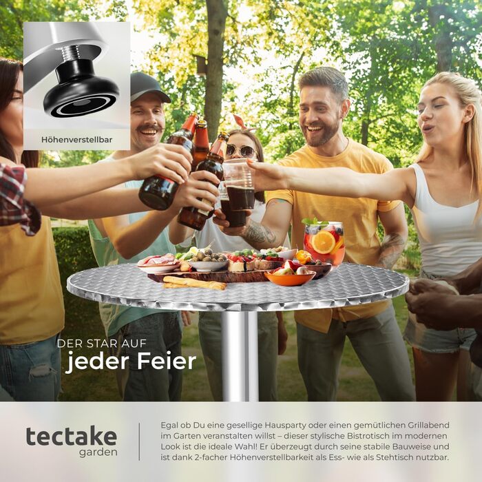 В-1 розкладний стіл Ø 60 см, бістро-стіл, розкладний балконний стіл, алюмінієвий барний стіл, стіл з регульованою висотою 75 см / 115 см, стіл для вечірок, круглий обідній стіл, садовий стіл, розкладний стіл - сріблястий 75/115 см / Ø вертикальної труби 5