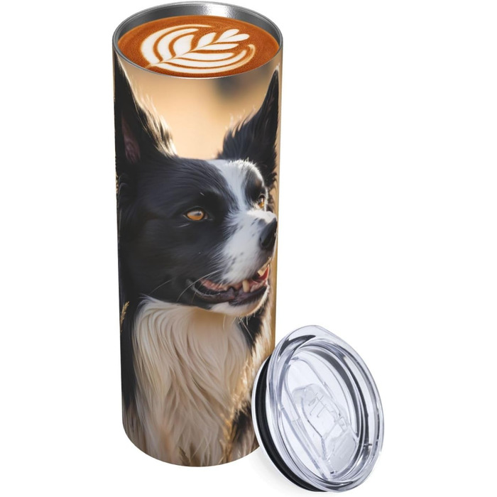 Кухоль з прямою трубочкою, дизайн Бордер-коллі, принт, дорожній кухоль, підходить для кемпінгу, офісу та дому, 590 мл