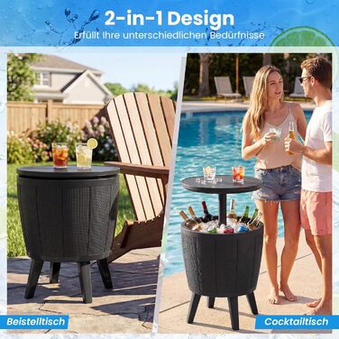 Вуличний всепогодний охолоджувальний стіл, бічний столик об&39ємом 38 л з підйомною кришкою, охолоджувач для напоїв для вечірок, саду, патіо (чорний)