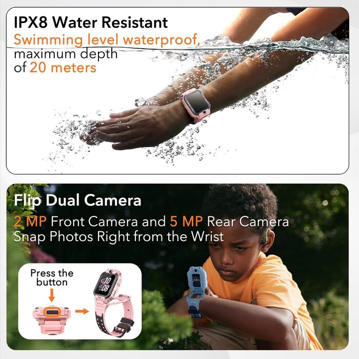 Для дітей з GPS та телефоном, Дитячий Smartwatch з HD відео та голосовими дзвінками, Дитячий GPS-годинник, Водостійкість IPX8 для плавання (Синій, Z7) Синій Z7, 7 Kids Smartwatch, 4G Smartwatch