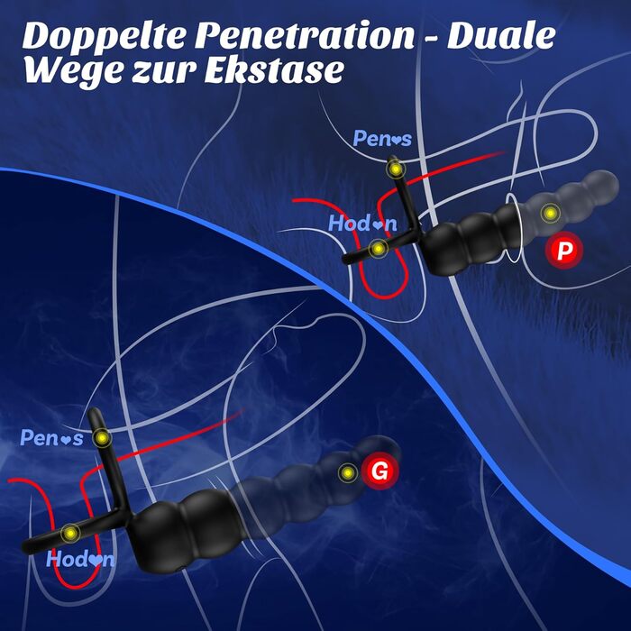 Подвійний вібруючий стимулятор для пар DRAGOSTI, для анальної і вагінальної стимуляції, з ерекційним кільцем, силікон