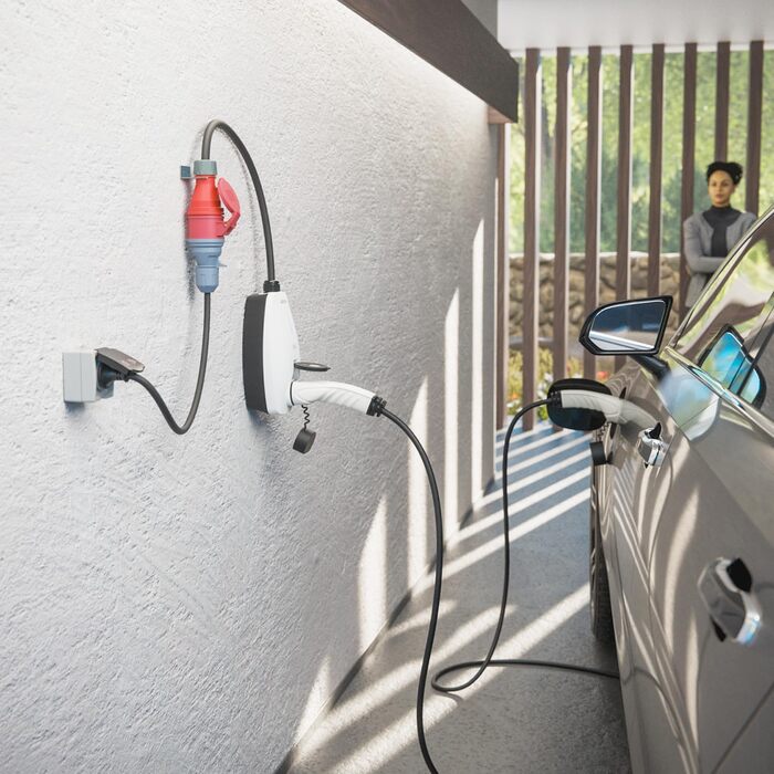 Перехідник ABSINA з вилки Schuko на розетку CEE 16A - Schuko на CEE як аксесуар для електромобіля - Schuko на CEE 16A 5-контактний з кабелем довжиною 60 см та захистом IP44 - кабель-адаптер 230 В 16 А