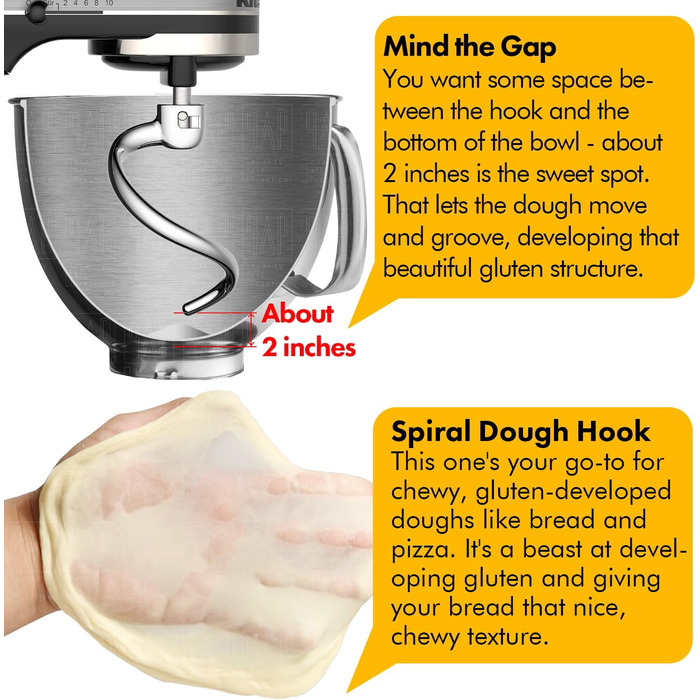 Заміна спірального гачка для тіста для міксера KitchenAid 3.5 Qt. з нахиленою головкою/поліровані аксесуари з нержавіючої сталі 18/8/без покриття/Можна мити в посудомийній машині/сумісно з серією KSM3311/3316/Artisan Mini